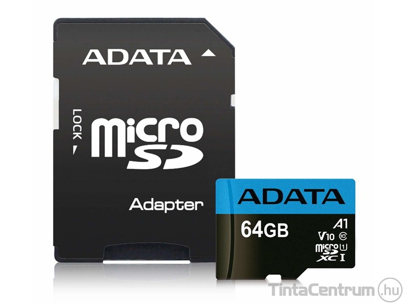 ADATA microSDXC kártya, 64GB, CL10/U1/A1 + adapter