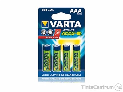 Elem, AAA mikro, 800mAh, tölthető, VARTA "Longlife" 4db/csomag