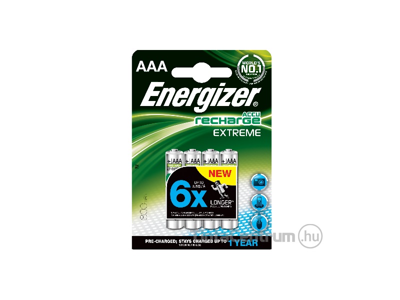 Elem, AAA mikro, 800mAh, tölthető, ENERGIZER "Extreme" 4db/csomag