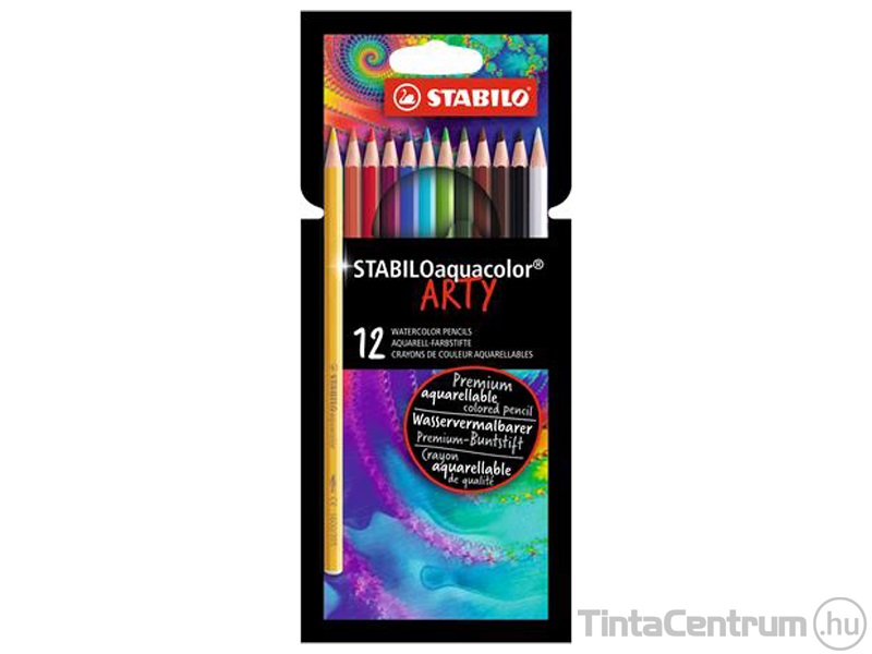 Akvarell ceruza készlet, STABILO "Aquacolor ARTY", 12 különböző szín