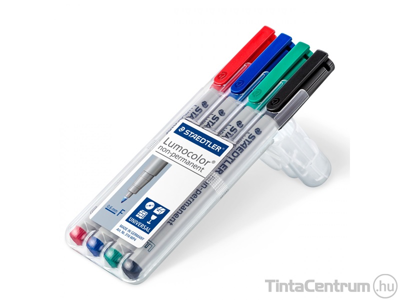 Alkoholmentes marker készlet, 0,6mm, OHP, STAEDTLER "Lumocolor 316 F", 4 különböző szín