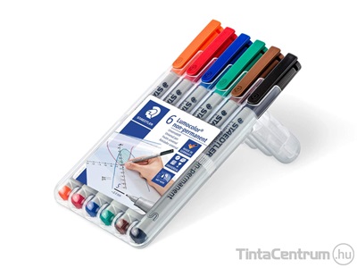 Alkoholos marker készlet, OHP, kúpos, 0,6mm, STAEDTLER "Lumocolor 318 F", 6 különböző szín
