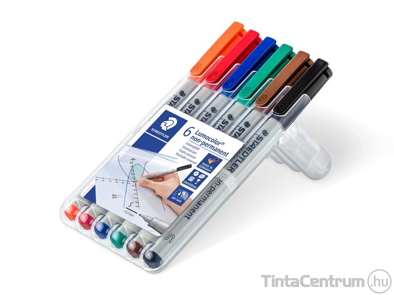 Alkoholos marker készlet, OHP, kúpos, 0,6mm, STAEDTLER "Lumocolor 318 F", 6 különböző szín