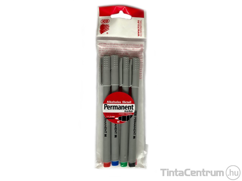 Alkoholos marker készlet, OHP, kúpos, 1-1,5mm, szürke tolltest, ICO "M", 4 különböző szín