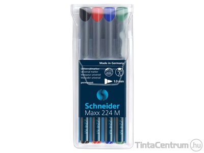 Alkoholos marker készlet, OHP, kúpos, 1mm, SCHNEIDER "Maxx 224 M", 4 különböző szín