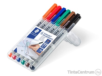 Alkoholos marker készlet, OHP, kúpos, 1mm, STAEDTLER "Lumocolor 317 M", 6 különböző szín