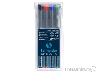 Alkoholos marker készlet, OHP, tűhegy, 0,4mm, SCHNEIDER "Maxx 220 S", 4 különböző szín