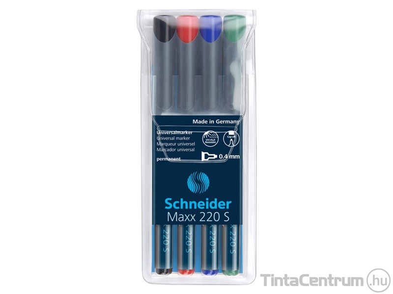 Alkoholos marker készlet, OHP, tűhegy, 0,4mm, SCHNEIDER "Maxx 220 S", 4 különböző szín