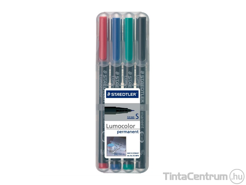 Alkoholos marker készlet, OHP, tűhegy, 0,4mm, STAEDTLER "Lumocolor 313 S", 4 különböző szín