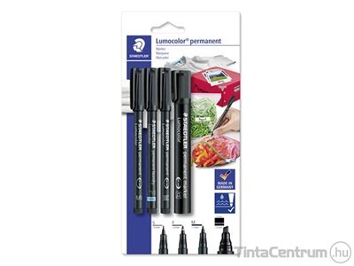 Alkoholos marker készlet, STAEDTLER "Lumocolor 60" 4 különböző vastagság, fekete