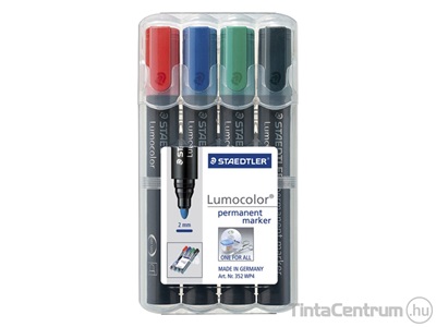 Alkoholos marker készlet, kúpos, 2mm, STAEDTLER "Lumocolor 352", 4 különböző szín