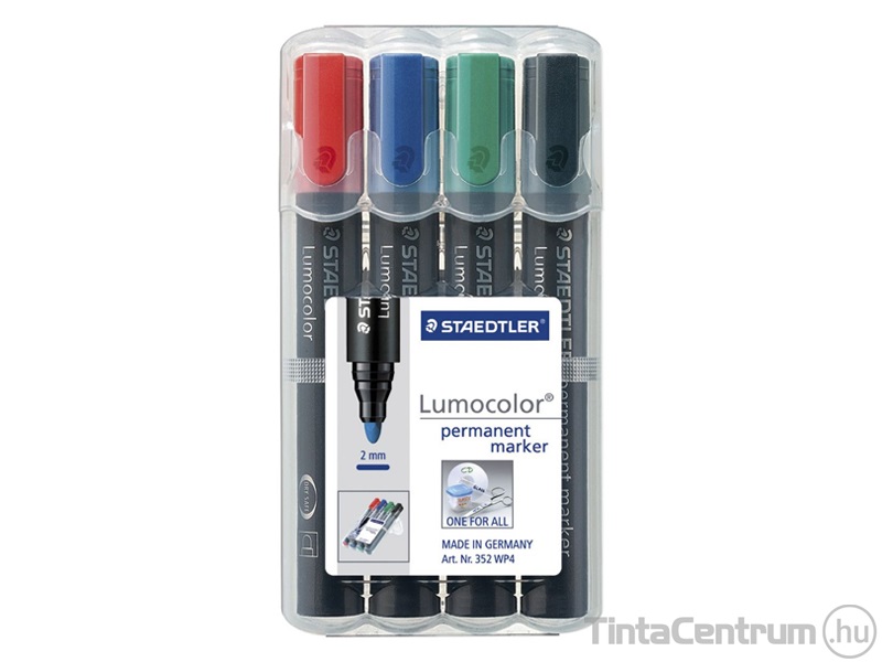 Alkoholos marker készlet, kúpos, 2mm, STAEDTLER "Lumocolor 352", 4 különböző szín
