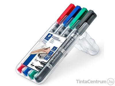 Alkoholos marker készlet, tűhegy/kúpos, 0,6/1,5mm, F/M, kétvégű, STAEDTLER "Lumocolor Duo", 4 különböző szín