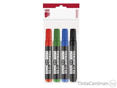 Alkoholos marker készlet, vágott, 1-4mm, ICO "Permanent 12 XXL", 4 különböző szín
