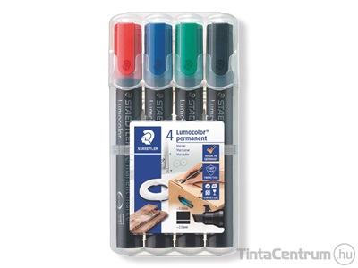 Alkoholos marker készlet, vágott, 2-5mm, STAEDTLER "Lumocolor 350", 4 különböző szín