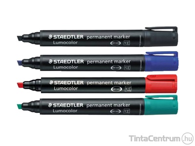 Alkoholos marker készlet, vágott, 2-5mm, STAEDTLER "Lumocolor 350", 4 különböző szín