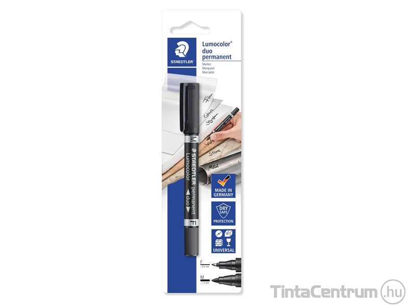 Alkoholos marker, kúpos, 0,6/1,5mm, kétvégű, ezermestereknek, STAEDTLER "Lumocolor permanent", fekete