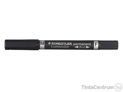 Alkoholos marker, tűhegy/kúpos, 0,6/1,5mm, F/M, kétvégű, STAEDTLER "Lumocolor Duo", fekete