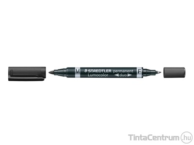 Alkoholos marker, tűhegy/kúpos, 0,6/1,5mm, F/M, kétvégű, STAEDTLER "Lumocolor Duo", fekete