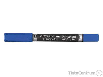 Alkoholos marker, tűhegy/kúpos, 0,6/1,5mm, F/M, kétvégű, STAEDTLER "Lumocolor Duo", kék
