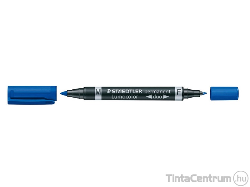 Alkoholos marker, tűhegy/kúpos, 0,6/1,5mm, F/M, kétvégű, STAEDTLER "Lumocolor Duo", kék