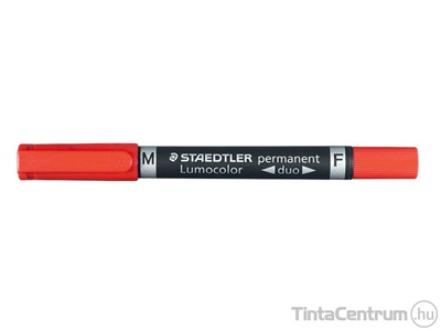 Alkoholos marker, tűhegy/kúpos, 0,6/1,5mm, F/M, kétvégű, STAEDTLER "Lumocolor Duo", piros