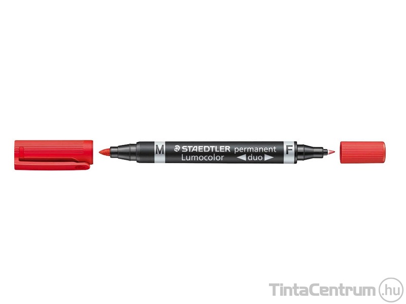 Alkoholos marker, tűhegy/kúpos, 0,6/1,5mm, F/M, kétvégű, STAEDTLER "Lumocolor Duo", piros