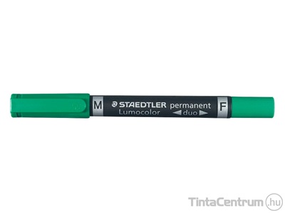 Alkoholos marker, tűhegy/kúpos, 0,6/1,5mm, F/M, kétvégű, STAEDTLER "Lumocolor Duo", zöld