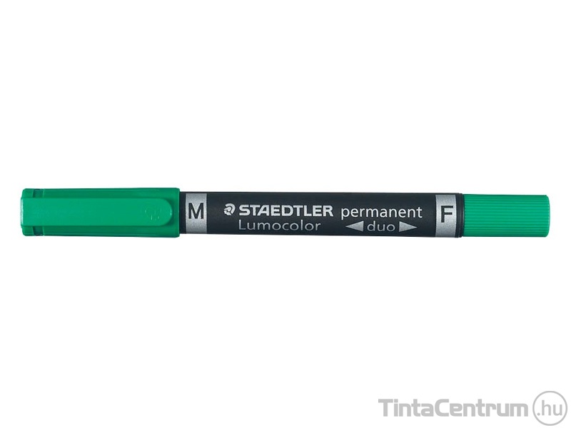 Alkoholos marker, tűhegy/kúpos, 0,6/1,5mm, F/M, kétvégű, STAEDTLER "Lumocolor Duo", zöld