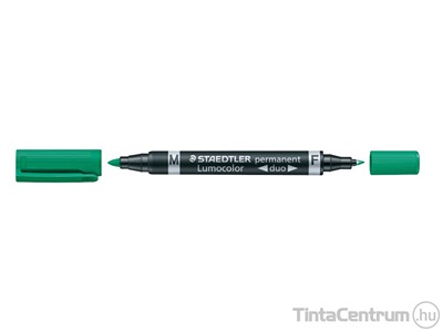 Alkoholos marker, tűhegy/kúpos, 0,6/1,5mm, F/M, kétvégű, STAEDTLER "Lumocolor Duo", zöld