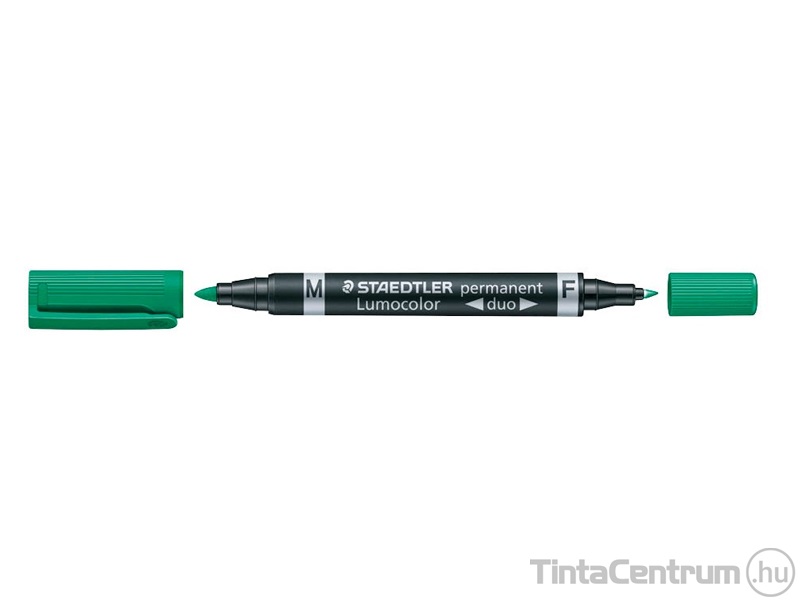 Alkoholos marker, tűhegy/kúpos, 0,6/1,5mm, F/M, kétvégű, STAEDTLER "Lumocolor Duo", zöld