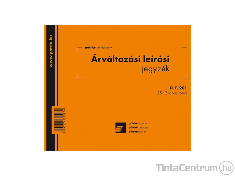 Árváltozási leírási jegyzék, A5, fekvő, 25x2lap, D.F.201