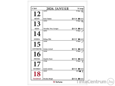 Asztali naptár, álló, 100x140mm, holdfázissal, FORTUNA "21TA" (2026 évi)