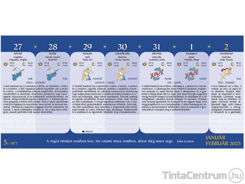 Asztali naptár, álló, 138x297mm, TOPTIMER "Holdnaptár" (2026 évi)