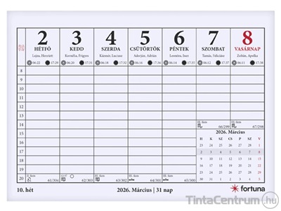 Asztali naptár, álló, 190x134mm, holdfázissal, FORTUNA "23TA" (2026 évi)