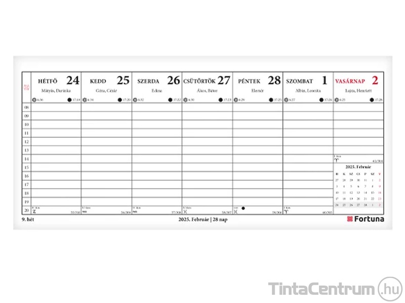 Asztali naptár, álló, 287x135mm, holdfázissal, FORTUNA "24TA" (2025 évi)