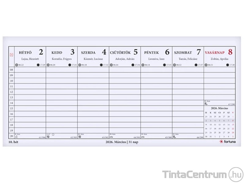 Asztali naptár, álló, 287x135mm, holdfázissal, FORTUNA "24TA" (2026 évi)