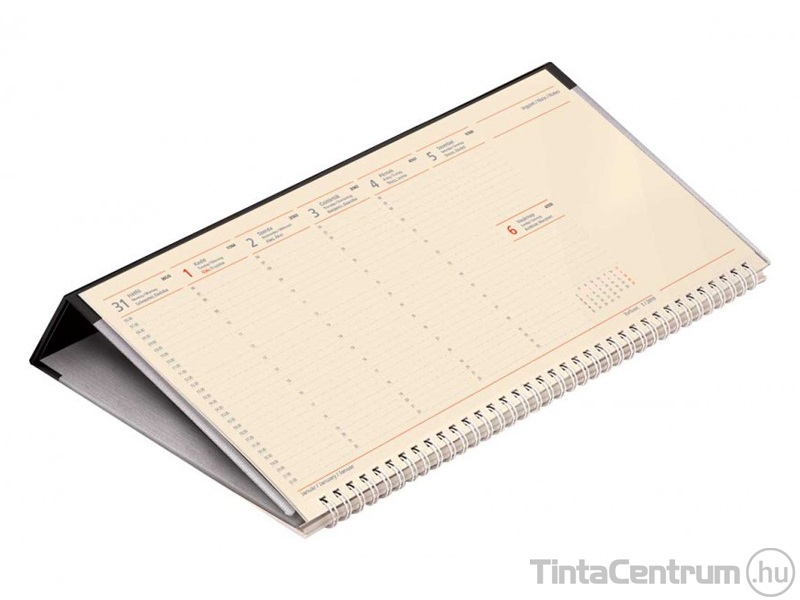 Asztali naptár, fekvő, 325x155mm, műbőr hátlap, jegyzettömbös, TOPTIMER "C050", chamois papír, fekete hátlap (2026 évi)