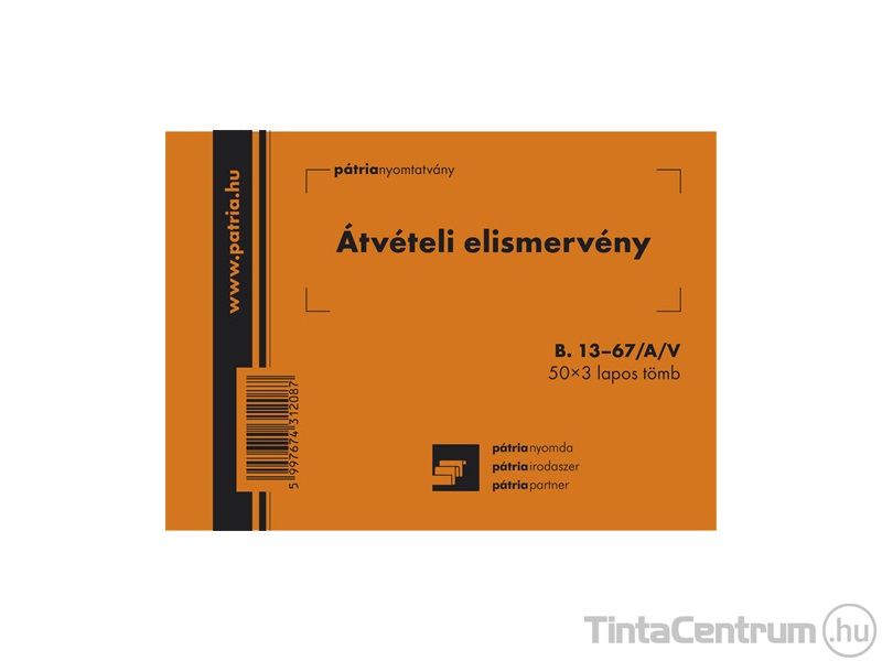 Átvételi elismervény, A6, fekvő, 50x3lap, B.13-67/A/V