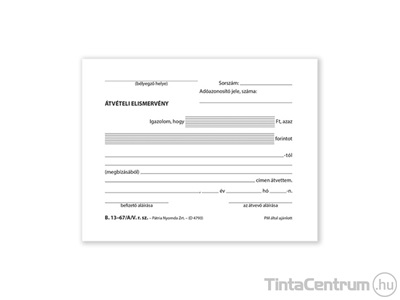 Átvételi elismervény, A6, fekvő, 50x3lap, B.13-67/A/V