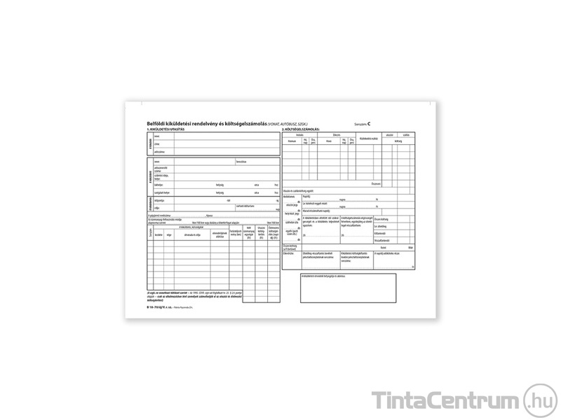 Belföldi kiküldetési rendelvény és költségelszámolás, A4, fekvő, 25x2lap, B.18-70/UJ/V