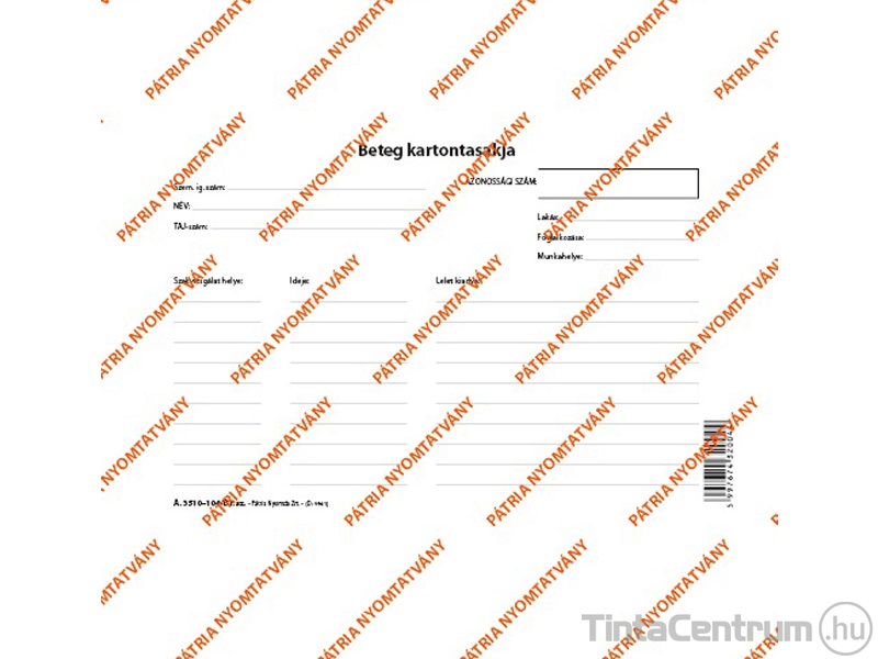 Betegek tasakja, 220x160 mm