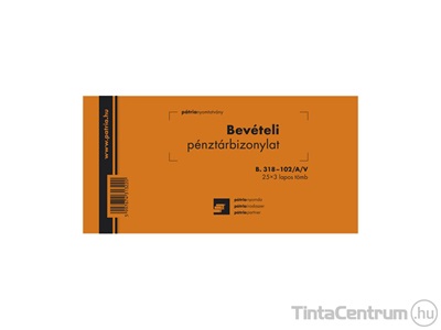 Bevételi pénztárbizonylat, 203x102mm, 25x3lap, B.318-102/A/V