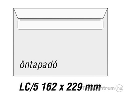 Boríték, LC5, 162x229mm, öntapadó, bélésnyomatlan 100db/csomag