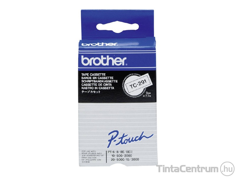 Brother TC-291 (9mm x 7,7m, fehér-fekete) eredeti szalag