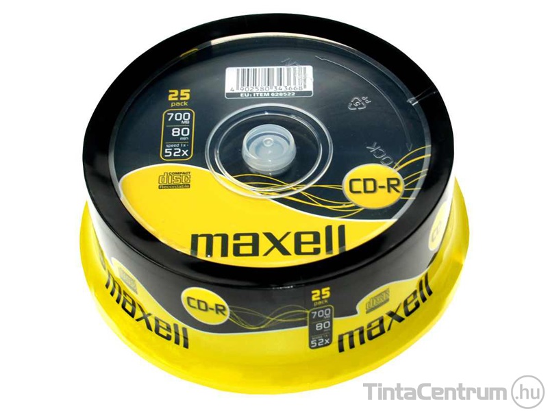 CD-R lemez, 700MB, 52x, hengeren, MAXELL 25db/csomag