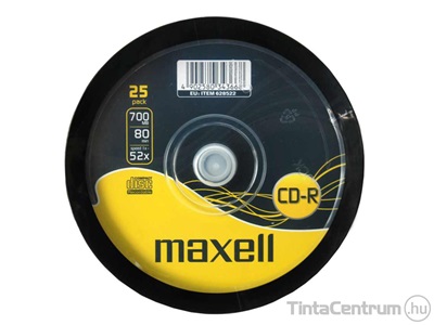 CD-R lemez, 700MB, 52x, hengeren, MAXELL 25db/csomag