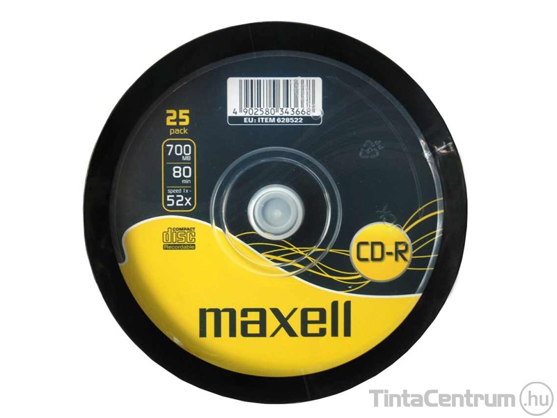 CD-R lemez, 700MB, 52x, hengeren, MAXELL 25db/csomag