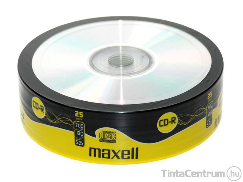 CD-R lemez, 700MB, 52x, hengeren, MAXELL "SHRINK" 25db/csomag