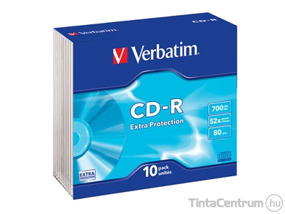 CD-R lemez, 700MB, 52x, vékony tok, VERBATIM "DataLife" 10db/csomag